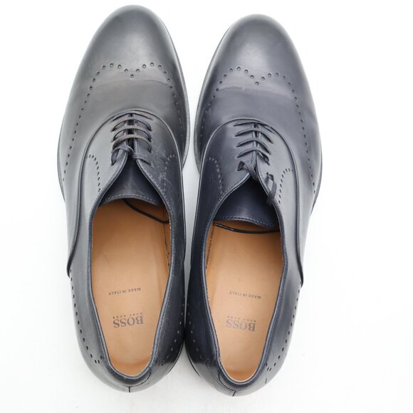 Hugo Boss Tailored Oxfords Dress Shoes Mens Size US 8 UK 7 Navy Gray Leather